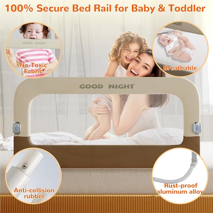 Bed Guard Rail for Toddlers - 47" Adjustable Heights & Folding up Portable Bed Railing for Baby - Toddler Bed Rails Guard for Crib, Twin, Bunk,Full Size, Queen & King Bed