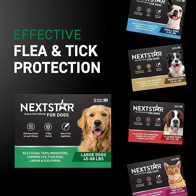NEXTSTAR Flea and Tick Prevention for Dogs, Repellent & Control, Fast Acting Waterproof Topical Drops, Flea and Tick Prevention for Large Dogs, 6 Monthly Doses