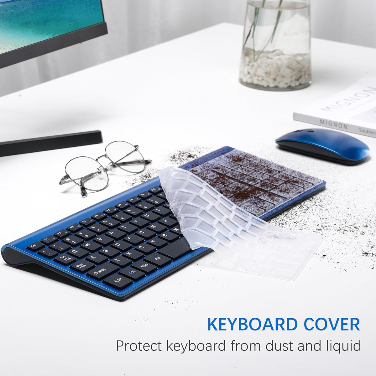 Wireless Keyboard and Mouse Ultra Slim Combo, TopMate - Blue Black