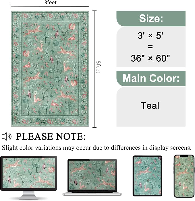 DUKINO 3x5 Rug, Washable Animal Area Rug