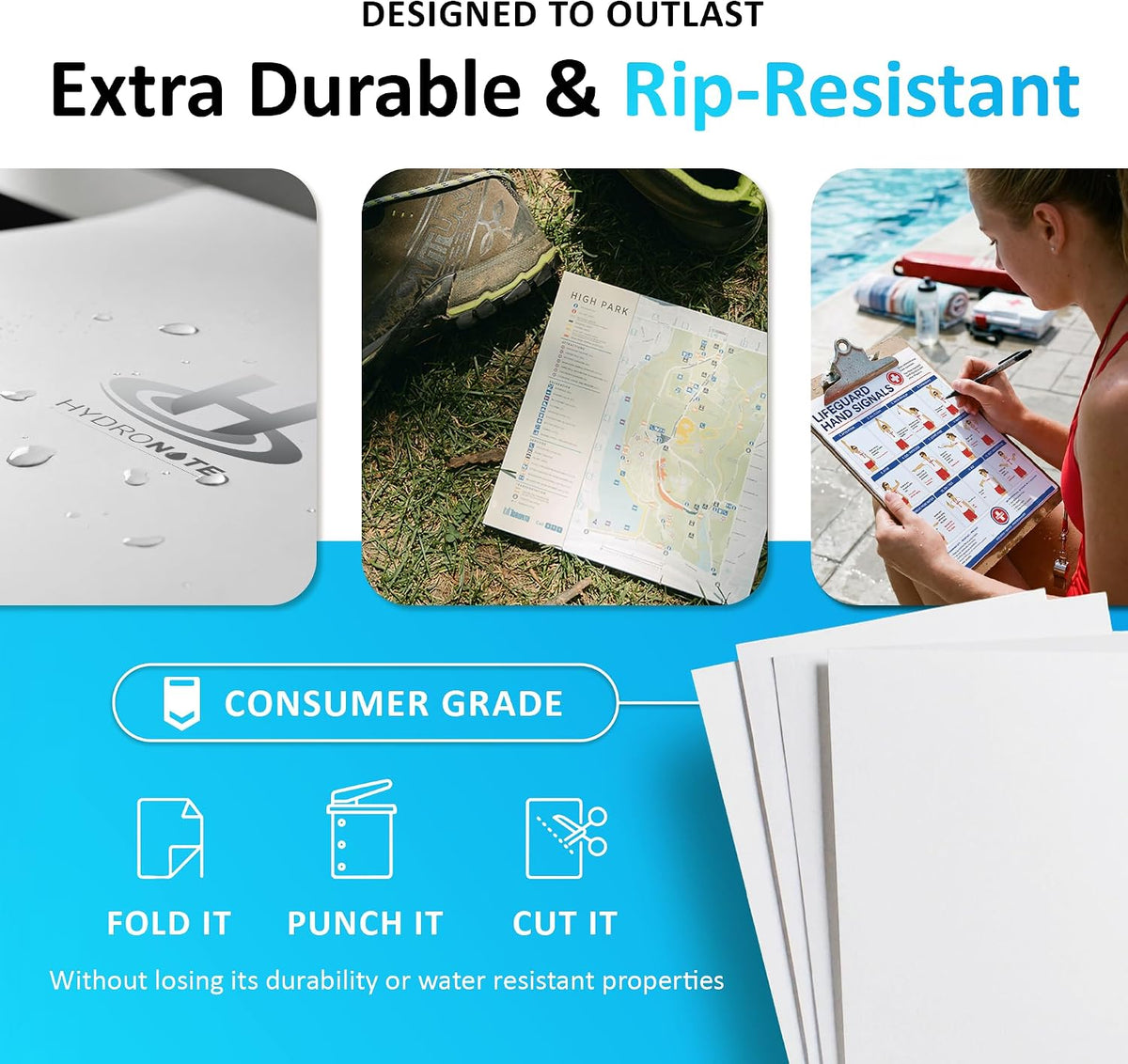 TerraSlate Waterproof Paper - Hydronote 54lb Multipurpose Copy Paper 8.5” x 11”, Bulk Printer Paper, Inkjet Printer and Laser Printer Paper Compatible - Rain/Weather/Rip-proof (1500 Sheets)