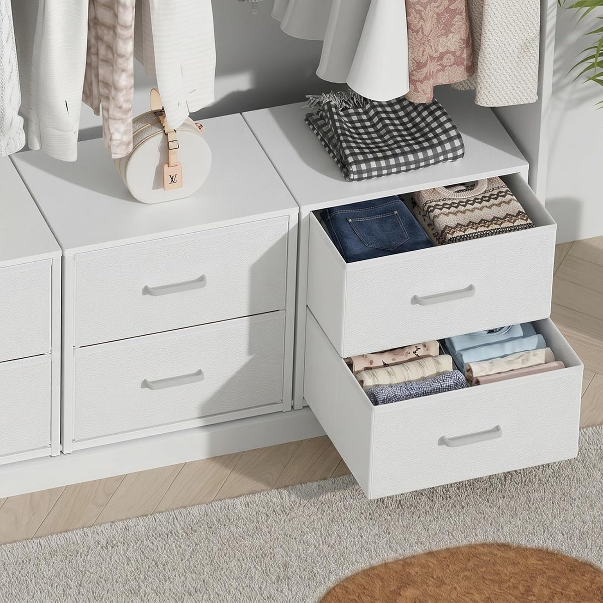 2 Pack Stackable Storage Drawers, Closet Drawers, White