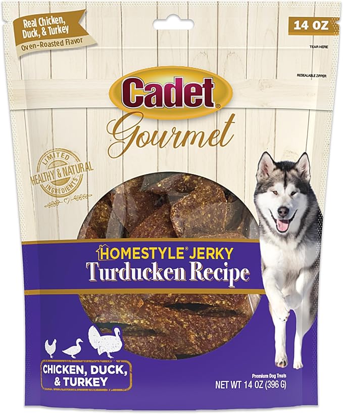 Cadet 2 Pack Gourmet Duck Dog Treats Variety Pack – Turducken Jerky & Duck Jerky – 2 x 14 oz – Healthy, High-Protein Snacks for Dogs
