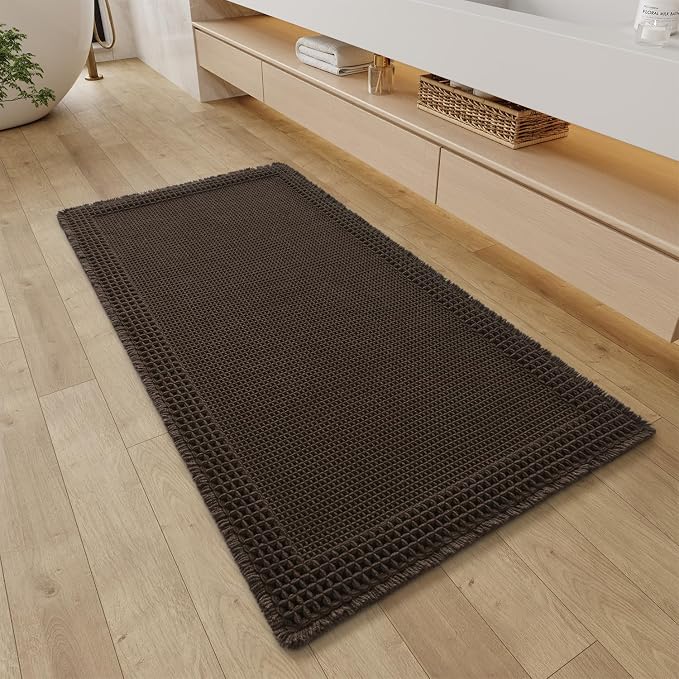 RESARE Waffle Bathroom Runner Rugs, Super Absorbent Bath Mat Non Slip Washable