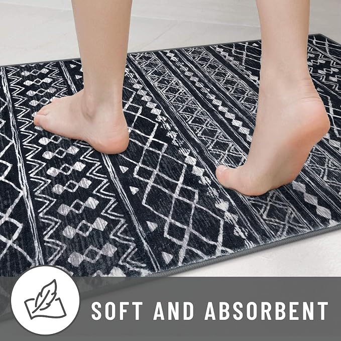 KUTA Moroccan Boho Entryway Rug, 2x3 Black Entrance Small Area Rug Non-Slip