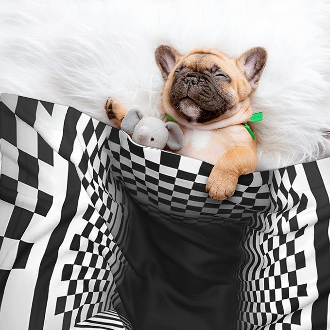 Waterproof Dog Blanket Soft Pet Blanket for Puppy Cat, Fleece Cat Throw Blankets for Furniture Bed Couch Sofa Reversible - 3D Black and White Checkerboard Tunnel
