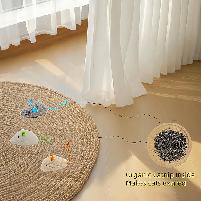 6 Pack Cat Toys, Catnip Toys with Plush Saury Fish & Mouse, Interactive Kicker Toy with Bell & Catnip for Indoor Cats, Kitten Toys for All Breeds