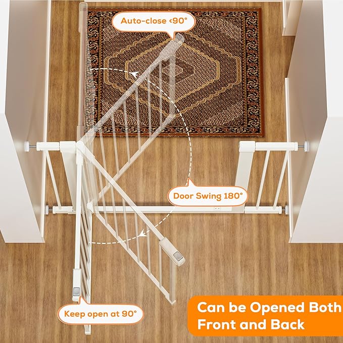 29.5-40.6" Magnetic Baby Gate for Stairs, Baby Safety Essentials, Auto Close Gate for Doorways, Easy Install Pressure Mounted Dog Gate Indoor, Pet Gates for Dogs, White (2 Pack)