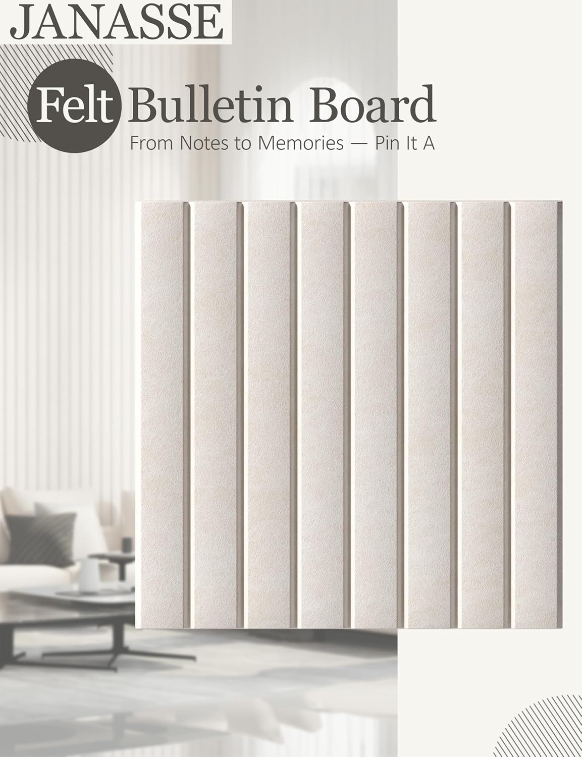 Felt Bulletin Board Tiles 48" x 36", Large Pin Board Wall Organizer Alternative, Self Adhesive Felt Wall Panels with 50 Push Pins & Storage Pouch for Office, Bedroom and Study Room, Oatmeal