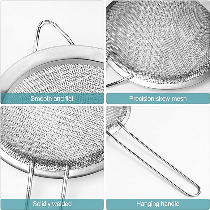 3 Pack Fine Mesh Strainer, Small Stainless Steel Sieves