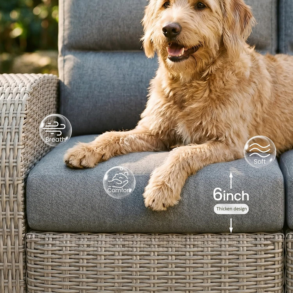 LayinSun Oversized Wicker Outdoor Recliner Lovseat with Adjustable Backrest & Footrest, Patio Reclining Lounge