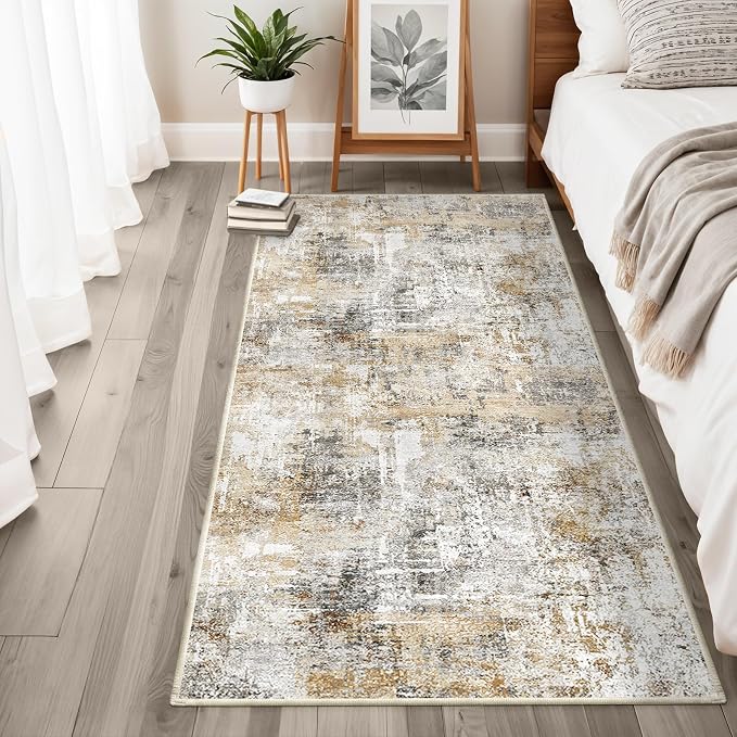 3x6 Washable Non-Slip Kitchen Runner Rug – Modern Abstract Wide Carpet Runner