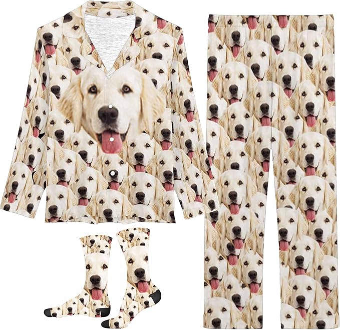 D-Story Personalized Pajamas with 1-8 Faces for Women Men, Custom Christmas Pjs, Pajamas Gifts For Family,Cat Mom,Dog Mom
