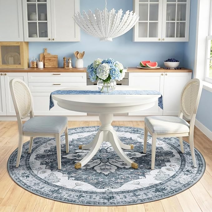 RELEANY Area Rugs Round 6ft Washable Non-Slip, Floral Vintage Distress