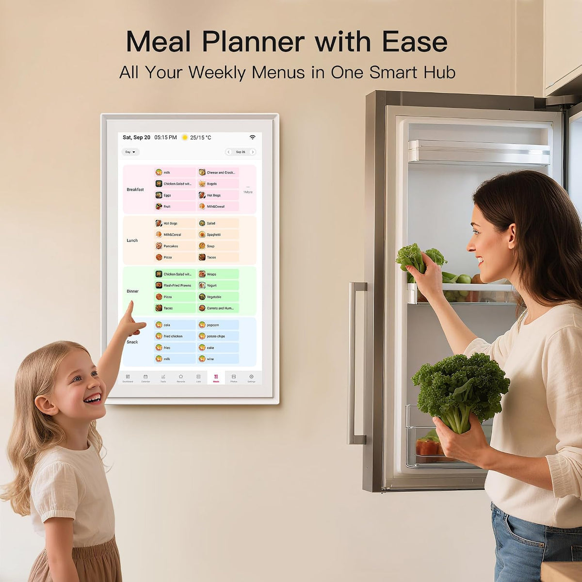 15.6" Family Digital Touchscreen Calendar for Chore & Meal Planning