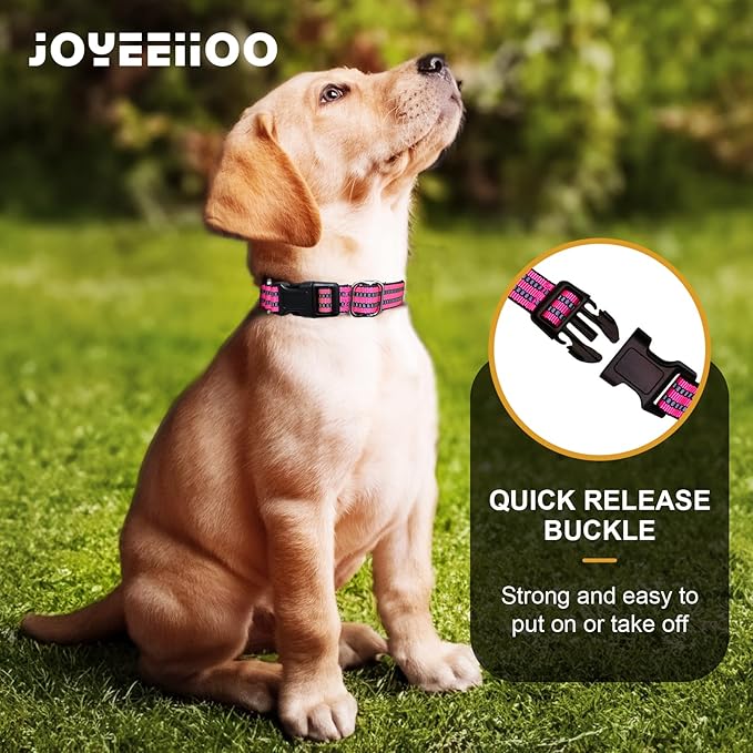 Martingale Dog Collar, Adjustable Nylon Reflective Collar with Quick Release Buckle (Hot Pink, Medium)