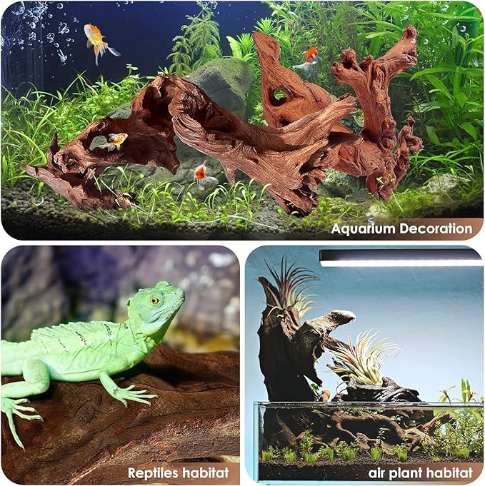 Jorewood Natural Aquarium Driftwood for Fish Tanks & Reptile Terrariums – Safe Fish Tank Decorations, Unique Twisted Branches 3-Piece 7-11 Inch Low Tannin, Easy to Sink