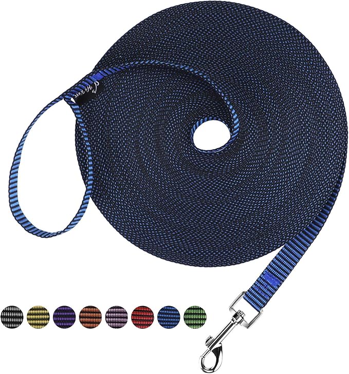 Hi Kiss Dog/Puppy Obedience Recall Training Agility Lead - 15ft 20ft 30ft 50ft 100ft Training Leash - Great for Training, Play, Camping, or Backyard(100ft,Black_Blue)