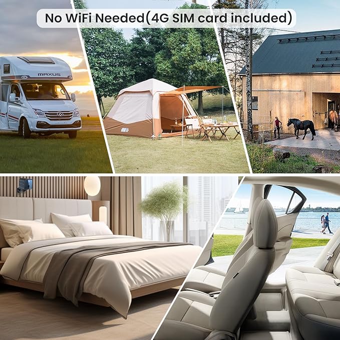 4G LTE Cellular Security Camera, No WiFi Security Camera, SIM Card Included, Upgraded Radar Motion Detection, Long Battery Life, 15-Day Standby, Portable Cordless Camera for Remote Monitoring