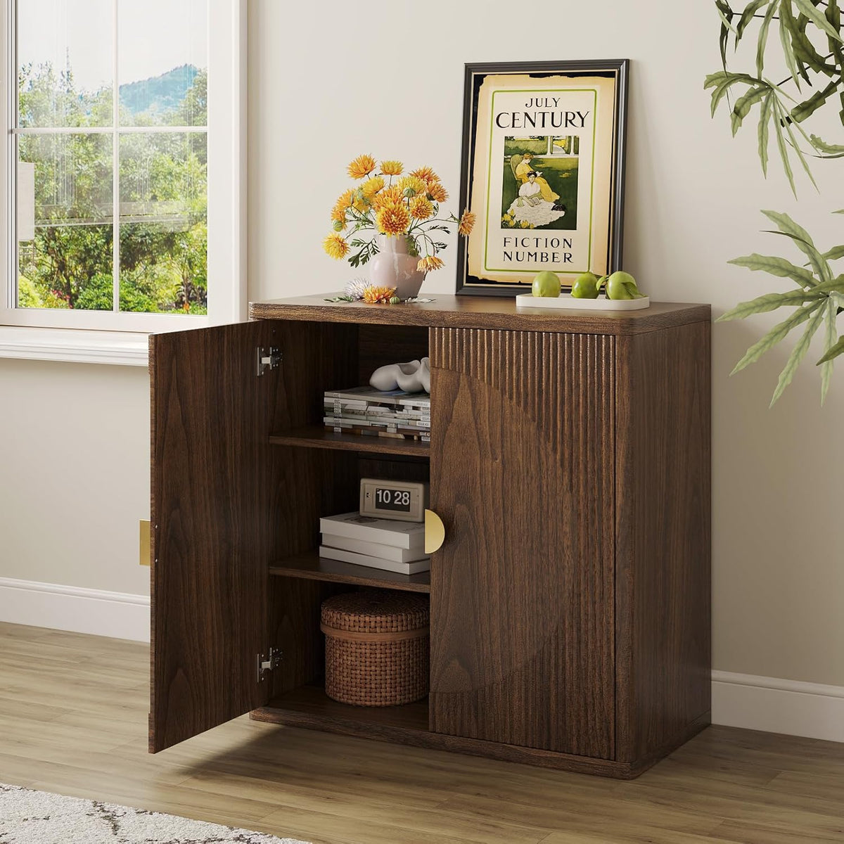 31.5"Sideboard Buffet Cabinet with 3 Adjustable Shelves & 2 Doors (Walnut)
