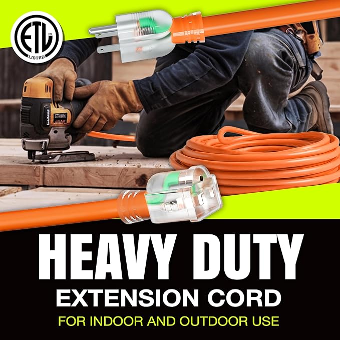 6ft Outdoor/Indoor Extension Cord 14/3 Gauge Heavy Duty 3 Prong SJTW, Waterproof, ETL Listed, Flexible Cold-Resistant Long Power Cord,15A 125V 1875W, Orange by LifeSupplyUSA