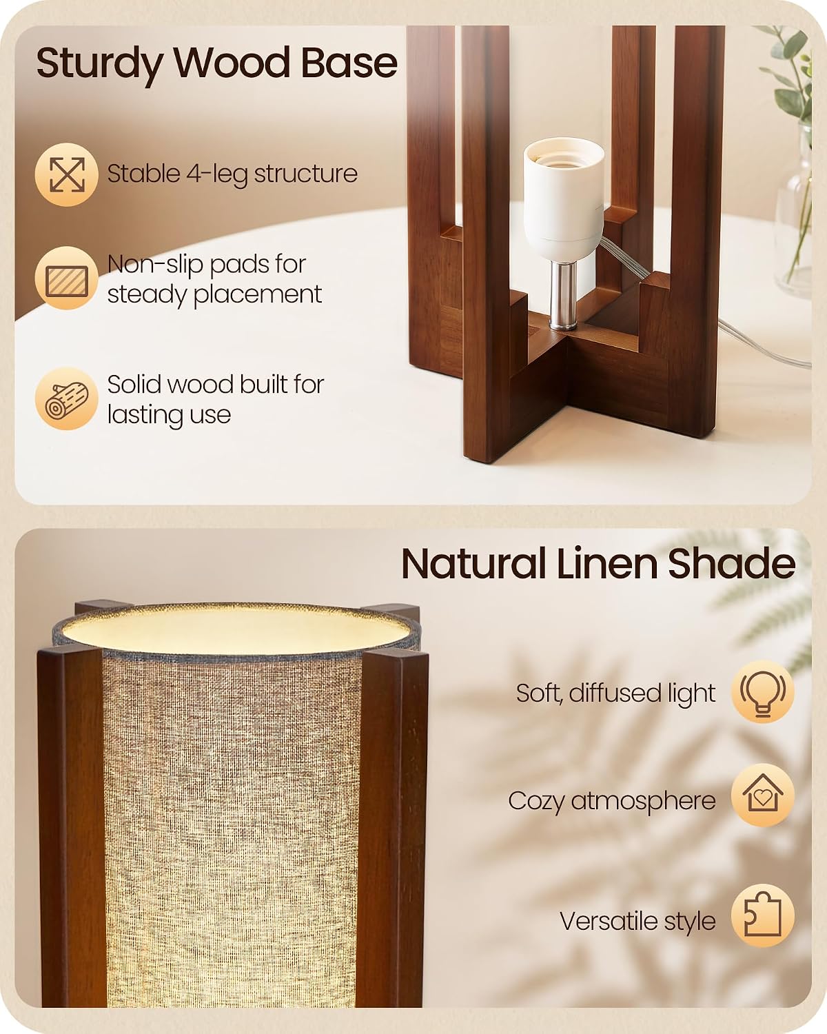 Gray Table Lamp, 13.4" Small Bedside Lamp with A19 LED Bulb