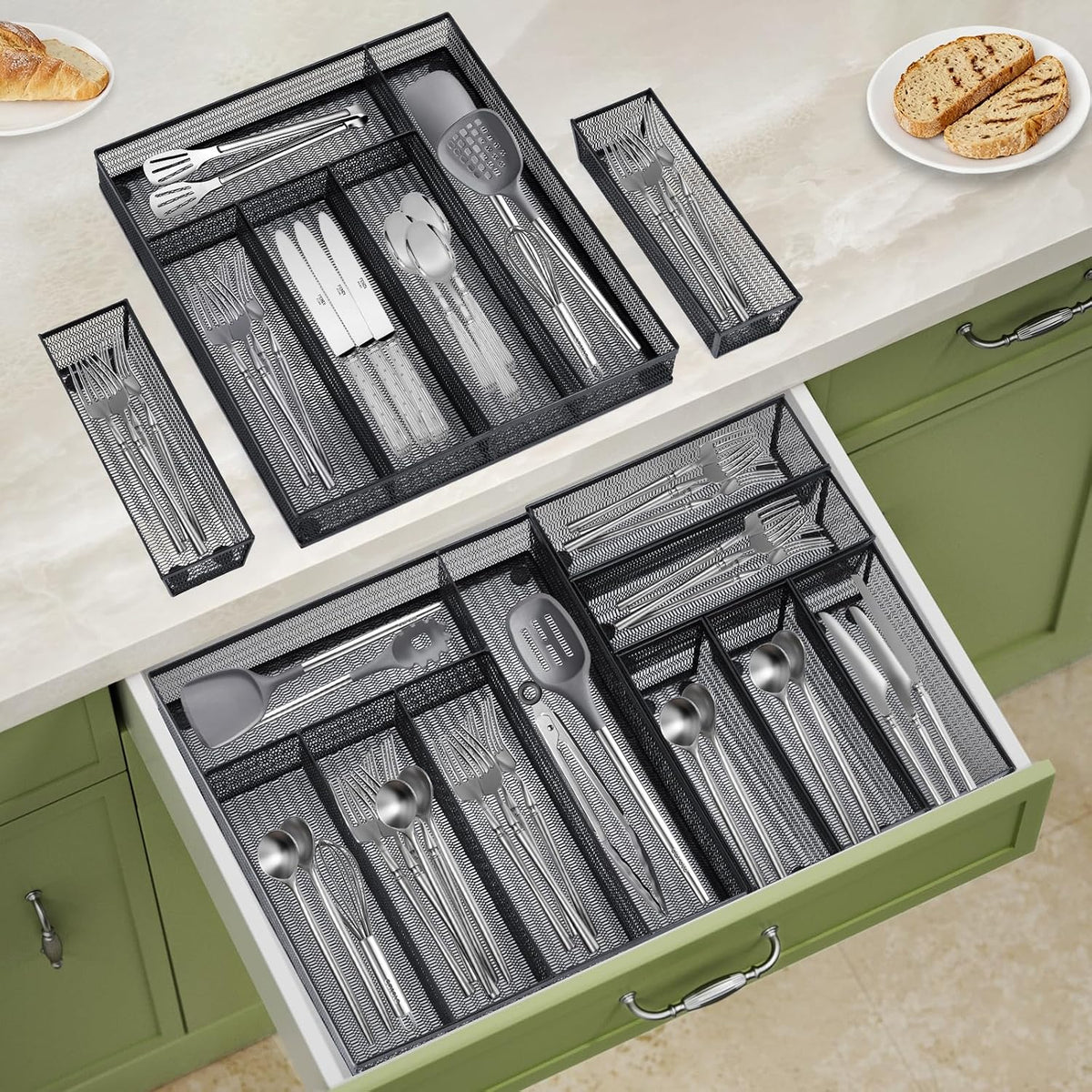 Neudeco Drawer Organizer Set, Black Mesh, 6 Pack