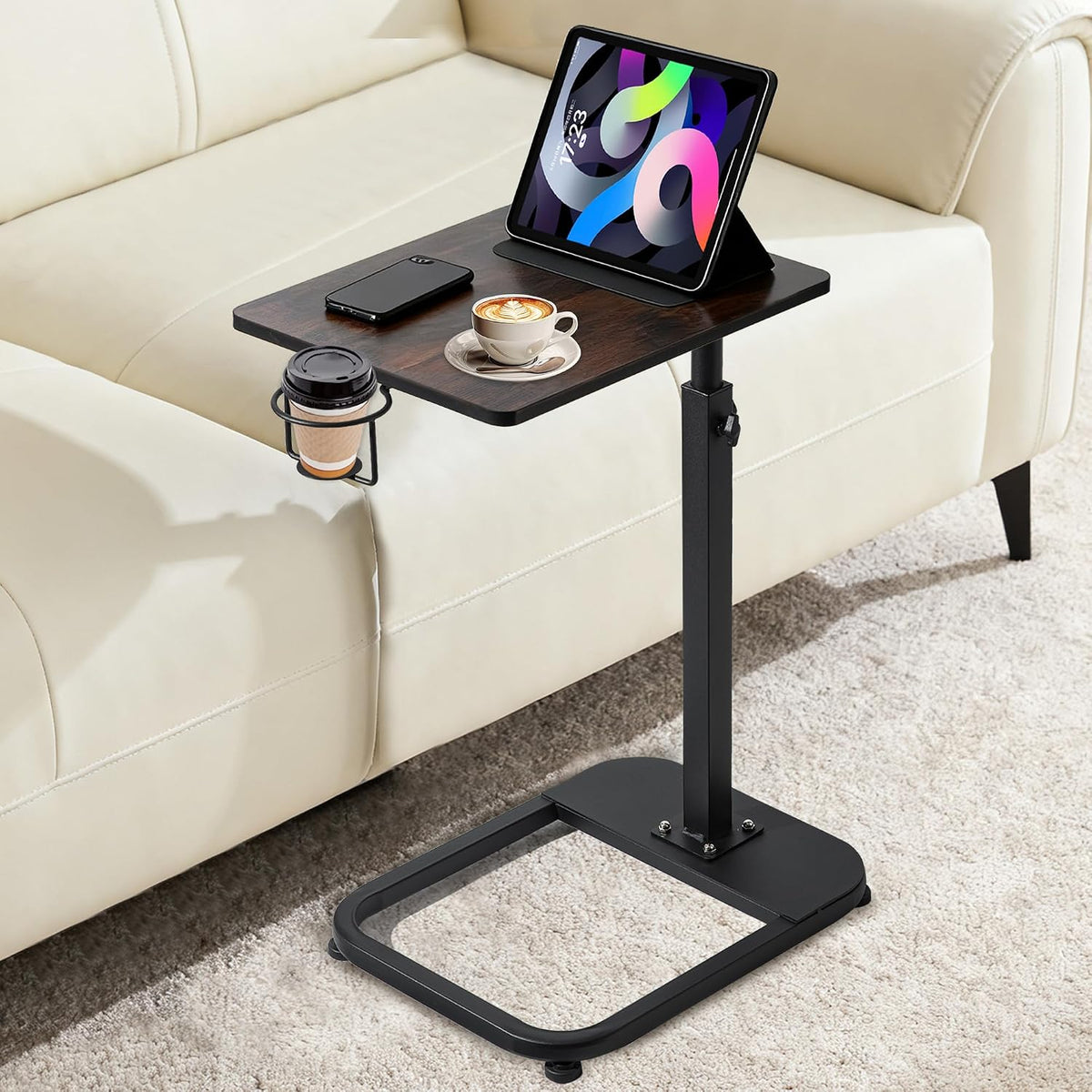 facka Adjustable C-Shaped TV Tray Table 18-32 Inch Height Couch Table
