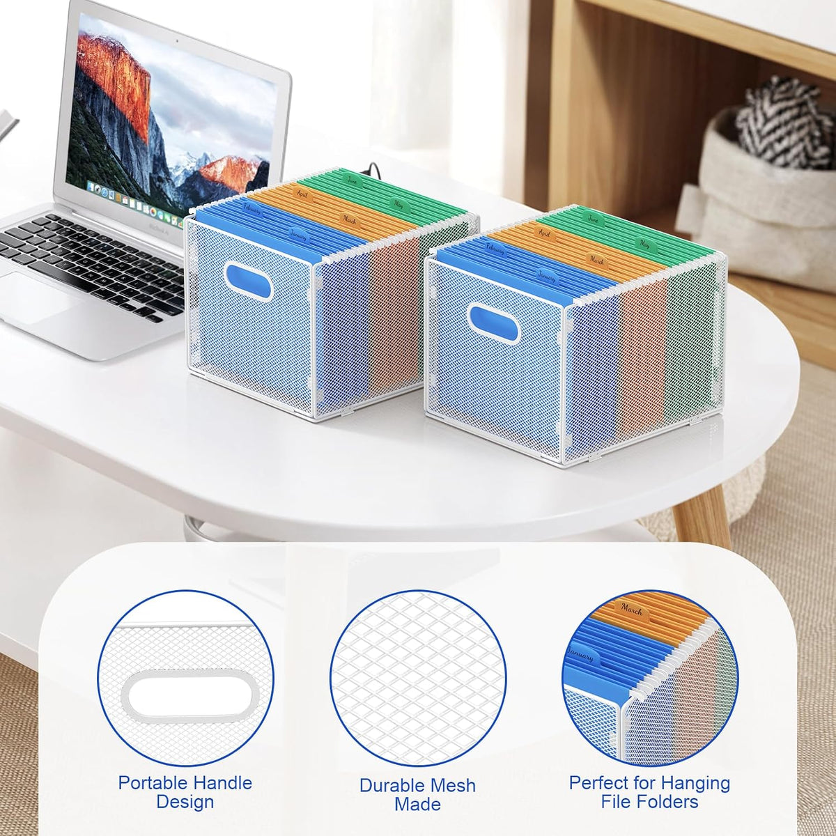 samstar 2 Pack Hanging File Organizer, Mesh File Folder Box Filing Box Cabinet Organizer Storage Boxes, Letter Size,White