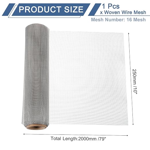 uxcell 16 Mesh 79" x 10" Woven Wire Mesh, 316 Stainless Steel Air Vent Filter