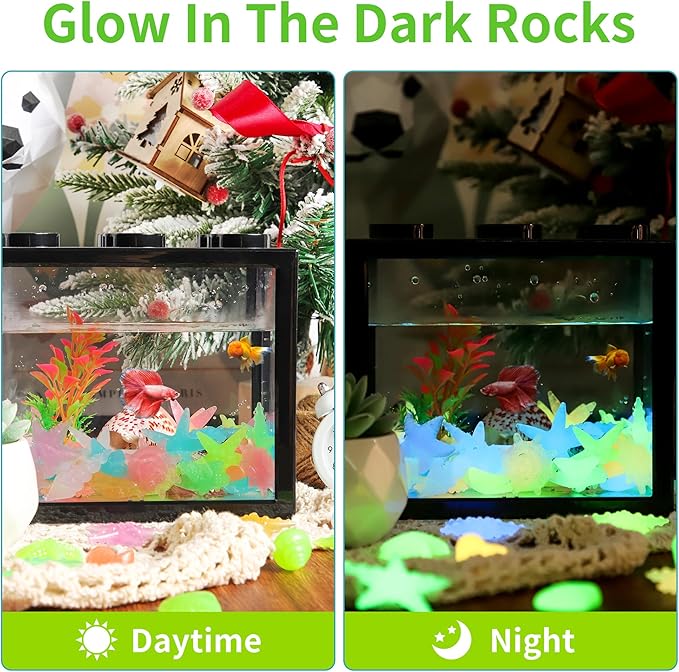 OSOPOLA 100 PCS Glow in The Dark Rocks - Mixed Color Luminous Stones Starfish-Shaped Sea Aquarium Glow Stones Fish Tank Rocks Outdoor Decor Garden Yard Walkway Pathway FD05MX100A