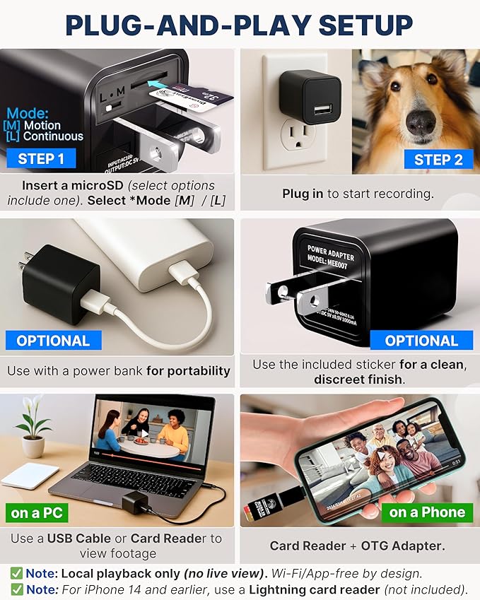 DIVINEEAGLE 1080p Dome Cam, Motion Detection, microSD Slot, Easy Setup, App-Free, No Live View-Data Protected, Video-Only - Plug-in Premium Reliable Pet Camera for Pet Nanny Use, with 64GB Card