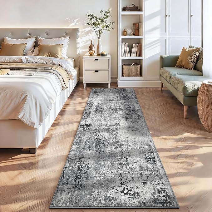 2x12 Grey Rug Runners for Hallways Kitchen Runner Rug Non Slip Washable Black