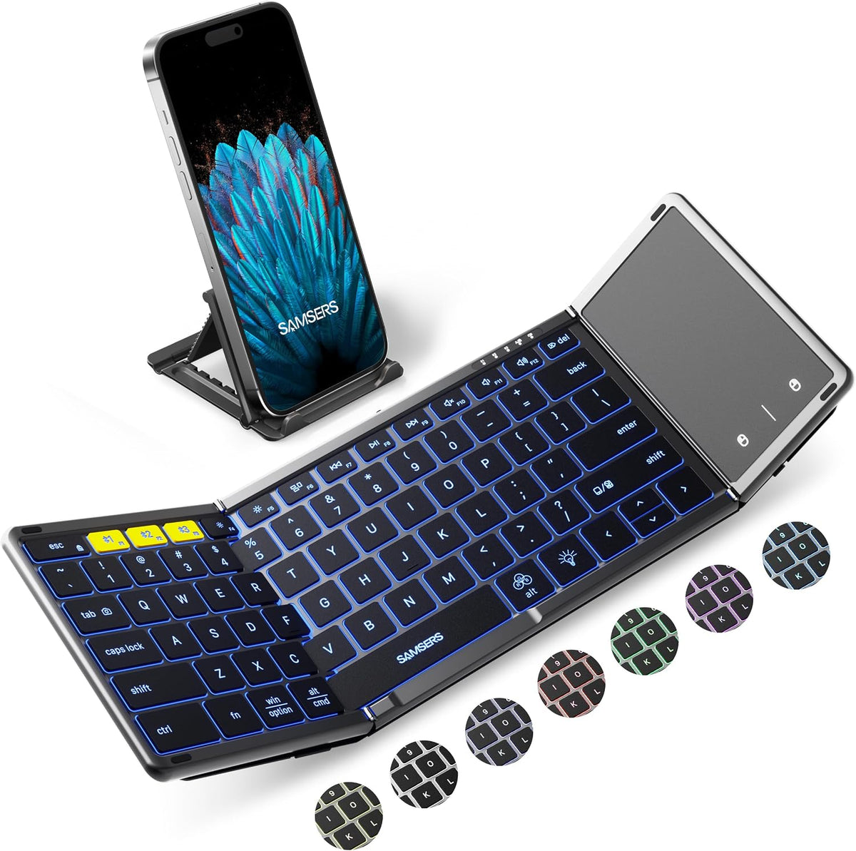 Samsers Full-Size Backlit Foldable Bluetooth Keyboard with Touchpad, Gray