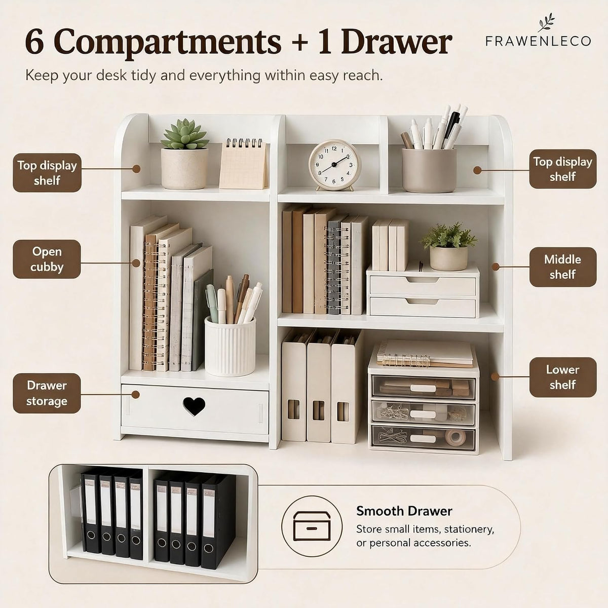 White Heart Drawer Bookshelf, Desktop Organizer with 3-Tier Heart-Shaped Drawers, Thickened PVC Storage Shelf for Desk, Office, Dorm