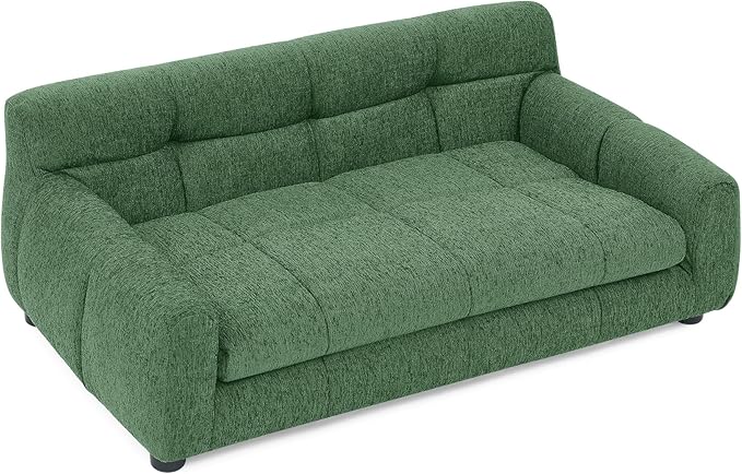 38" Dog Couch Bed for Large with Backrest and Armrest, Modern Pet Bed Comfortable Dog Couch for Medium and Large Dogs, Linen Fabric (Green)