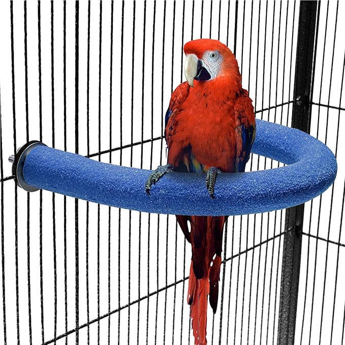 U Shape Parrot Perch Stand Toy Bird Platform Sand Paw Grinding Clean Stick Exercise Conure Budgie Cockatiel Cage Accessories (Blue)