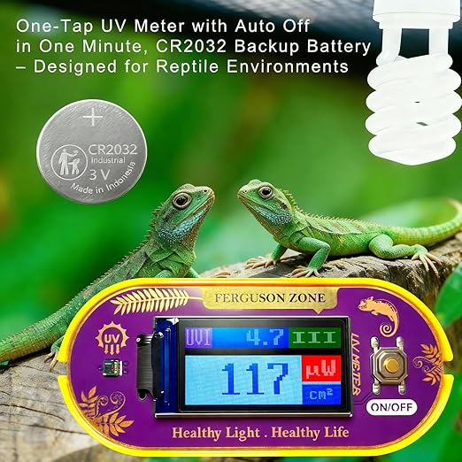 Reptile UVB UVA Light Meter for Bearded Dragon Tank Accessories, Portable Light Meter & Radiation Detector for Reptiles, Test Light and Sunlight Wavelength Meter with CR2032 Battery