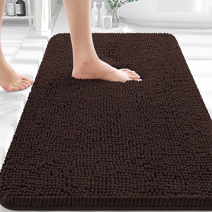 OLANLY Bathroom Rugs 32x20, Extra Soft Absorbent Chenille Bath Rugs, Rubber