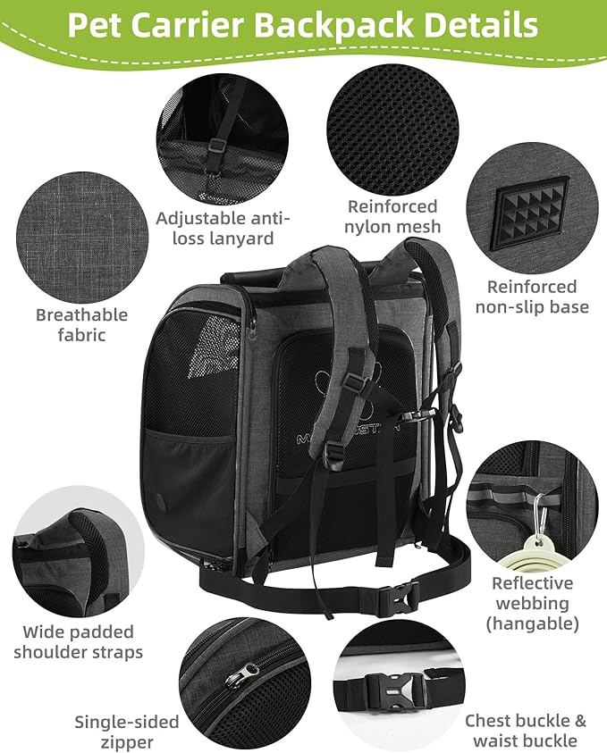 Expandable Cat Carrier Backpacks with Breathable Mesh, Pet Carrier Backpack for Cats Small Dogs Puppies Up to 20 Lbs, Dog Carrier Backpack Great for Travel/Hiking/Camping/Outdoor-Black