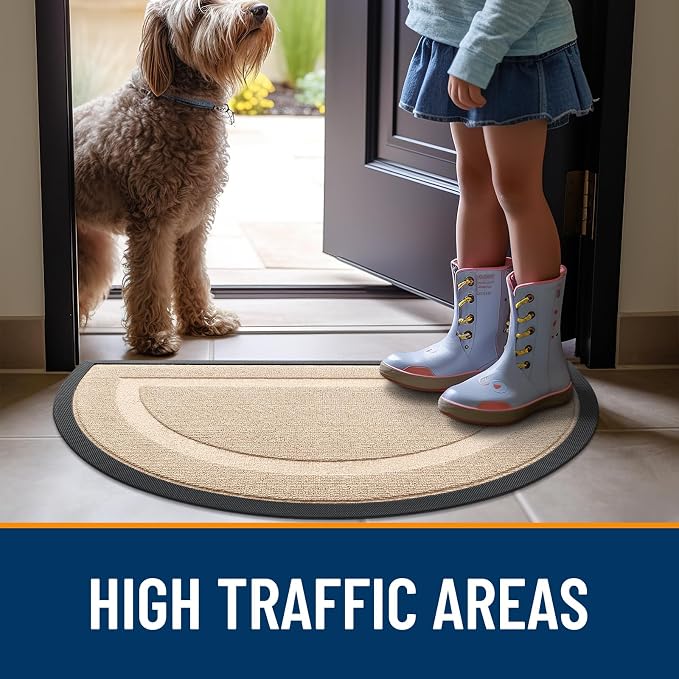 OLANLY Half Circle Door Mat Indoor Outdoor Entrance Welcome, Waterproof