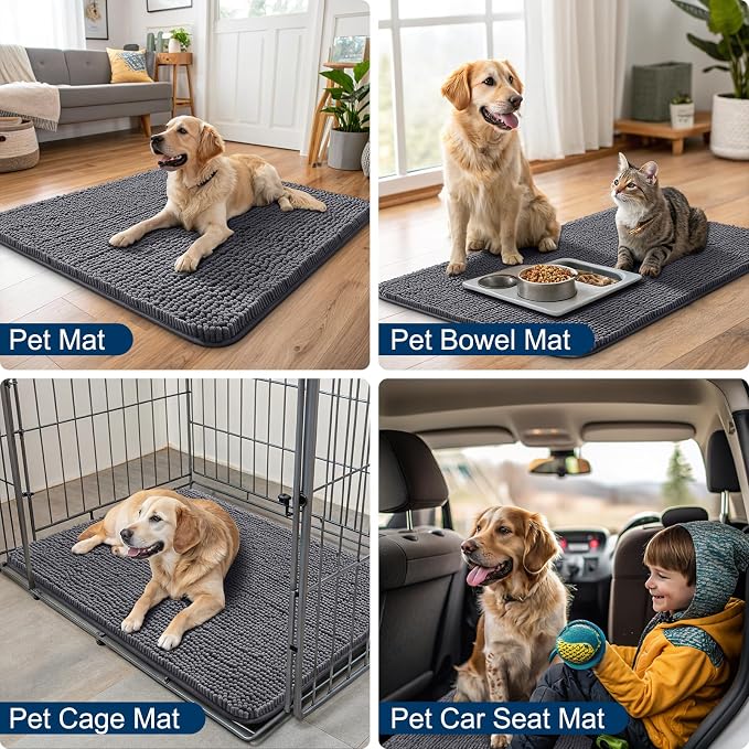 Smiry Dog Door Mat for Muddy Paws 70x35, Absorbent Dirt Trapper, Non-Slip
