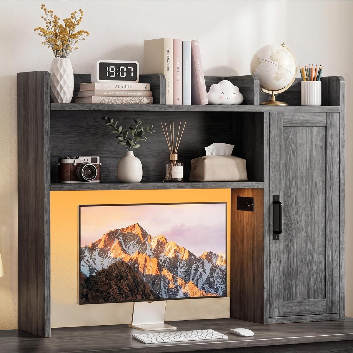 Dorm Desk Hutch, 37.4" Desktop Shelf with 6 Shelves & Power Outlet
