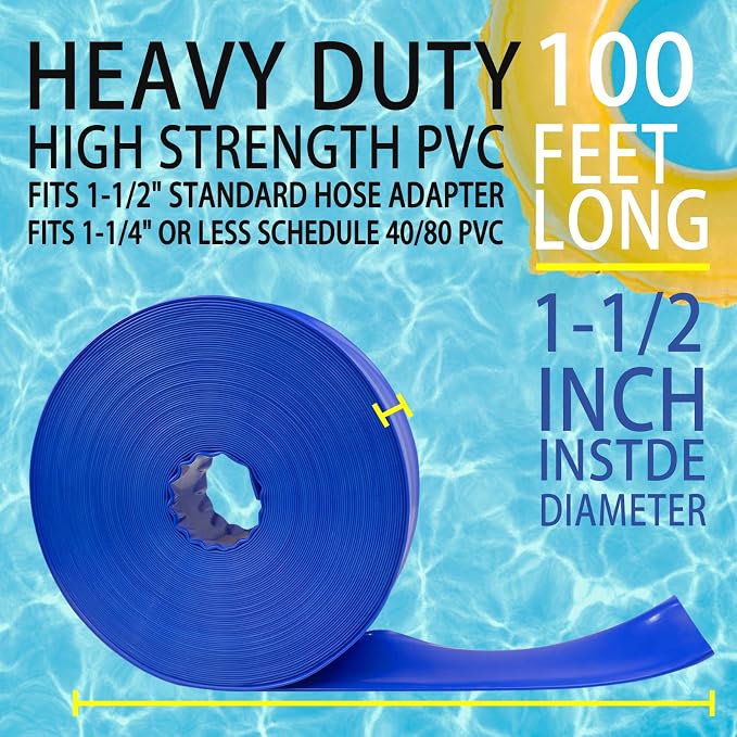Poolvio 1-1/2" x 100' Professional Blue Backwash Hose