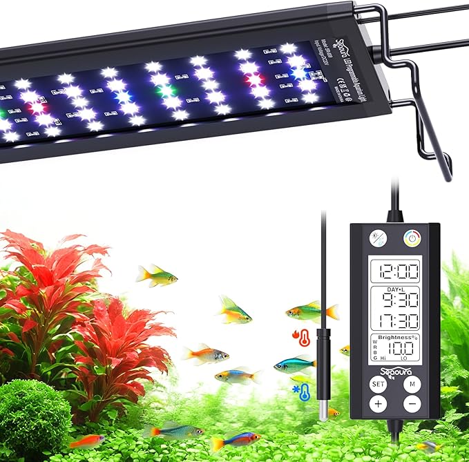 SEAOURA Aquarium Plant Light with Temperature Detector, 18-24in Full Spectrum Fish Tank Lights, 24/7 Programmable with Power Off Memory, WRGB Custom, 20 Level Dimmable for Freshwater Aquariums