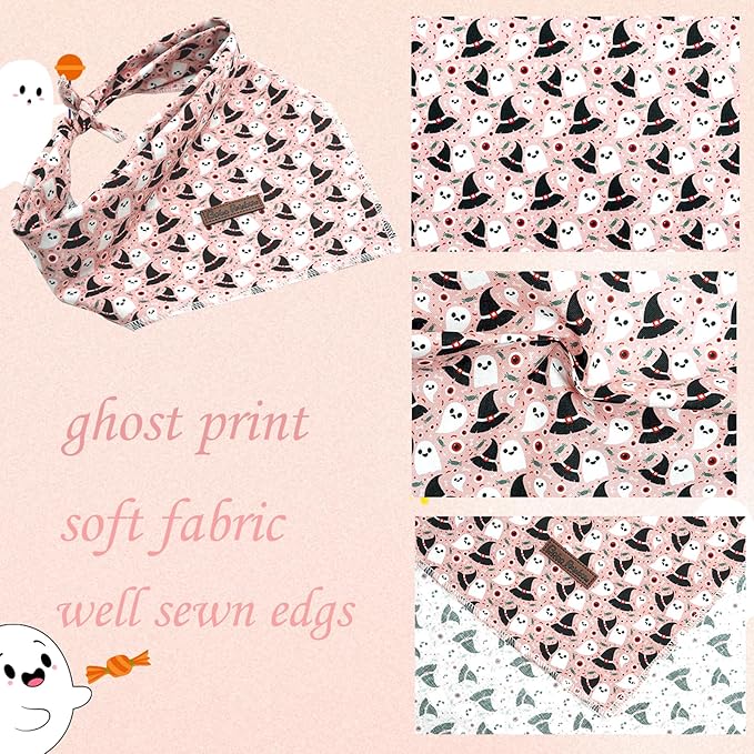 Dog Bandana, 1PC Ghost Print Dog Bandanas Halloween Bandanas Fall Bandanas Comfortable Bandanas Bibs Scarf Square Soft Dog Kerchief Pet Bandanas for Small Medium Large Dogs