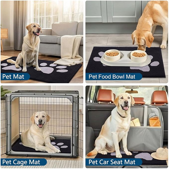 Buganda Dog Door Mat for Muddy Paws, Absorbent Dirt Trapper Washable Indoor Doormats, Non Slip Low-Profile Mud Mat for Dogs, Front Entrance Doormat for Inside Floor (70x24 Inches, Black and Grey)