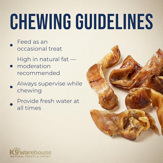 K9warehouse Pig Ears for Dogs - Natural Bulk - 100% Pork Pig Ear Strips for Dogs - Alternative to Rawhide Chews - Thick Cut Pig Ears for Dog Treats for All Breeds Packed in USA - 16oz