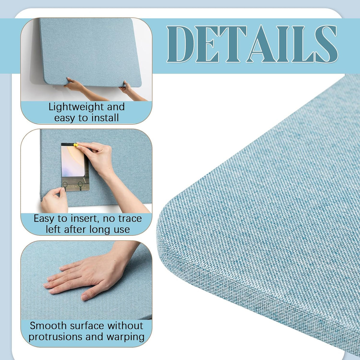 Hahafelt Linen Fabric Bulletin Board Pinboard, 36"x 24", Water Blue