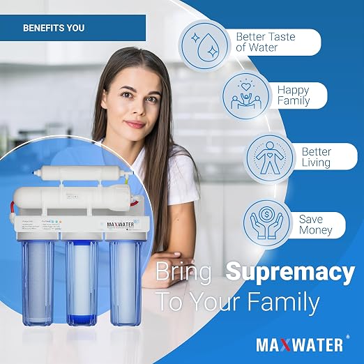 Max Water 5 Stage 100 GPD Reverse Osmosis Water Filtration System + Faucet-B +